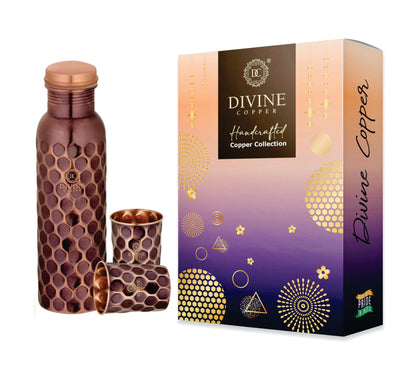 Gift Pack Pie 950ml Pure Copper bottle with 2 Glass 300ml*2