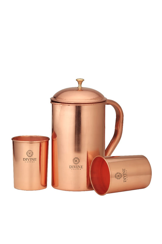 PLAIN COPPER JUG WITH 2 GLASS GIFT PACK