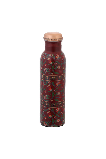 PIE - Flower with Green Leafs Print Pure Copper Bottle