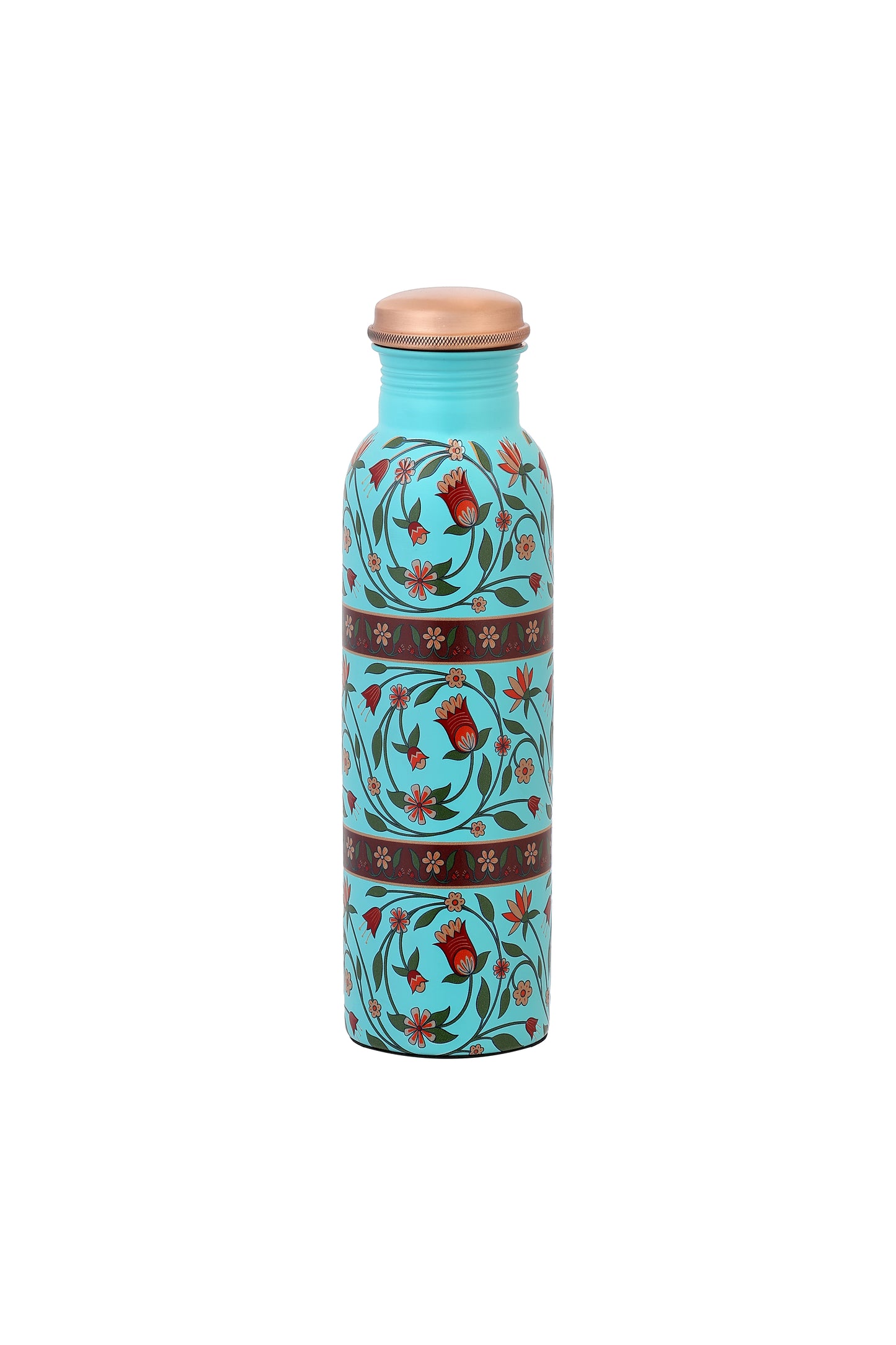 PIE -   Flower with Green Leafs Print Pure Copper Bottle (Mint)
