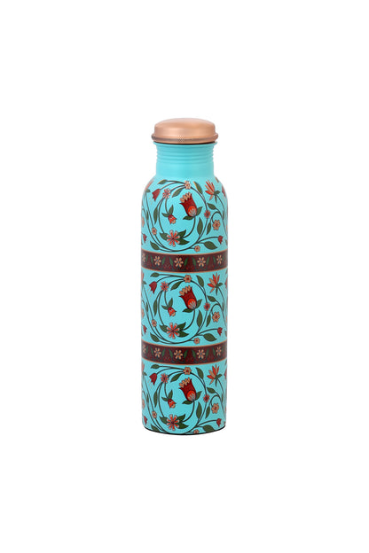 PIE -   Flower with Green Leafs Print Pure Copper Bottle (Mint)