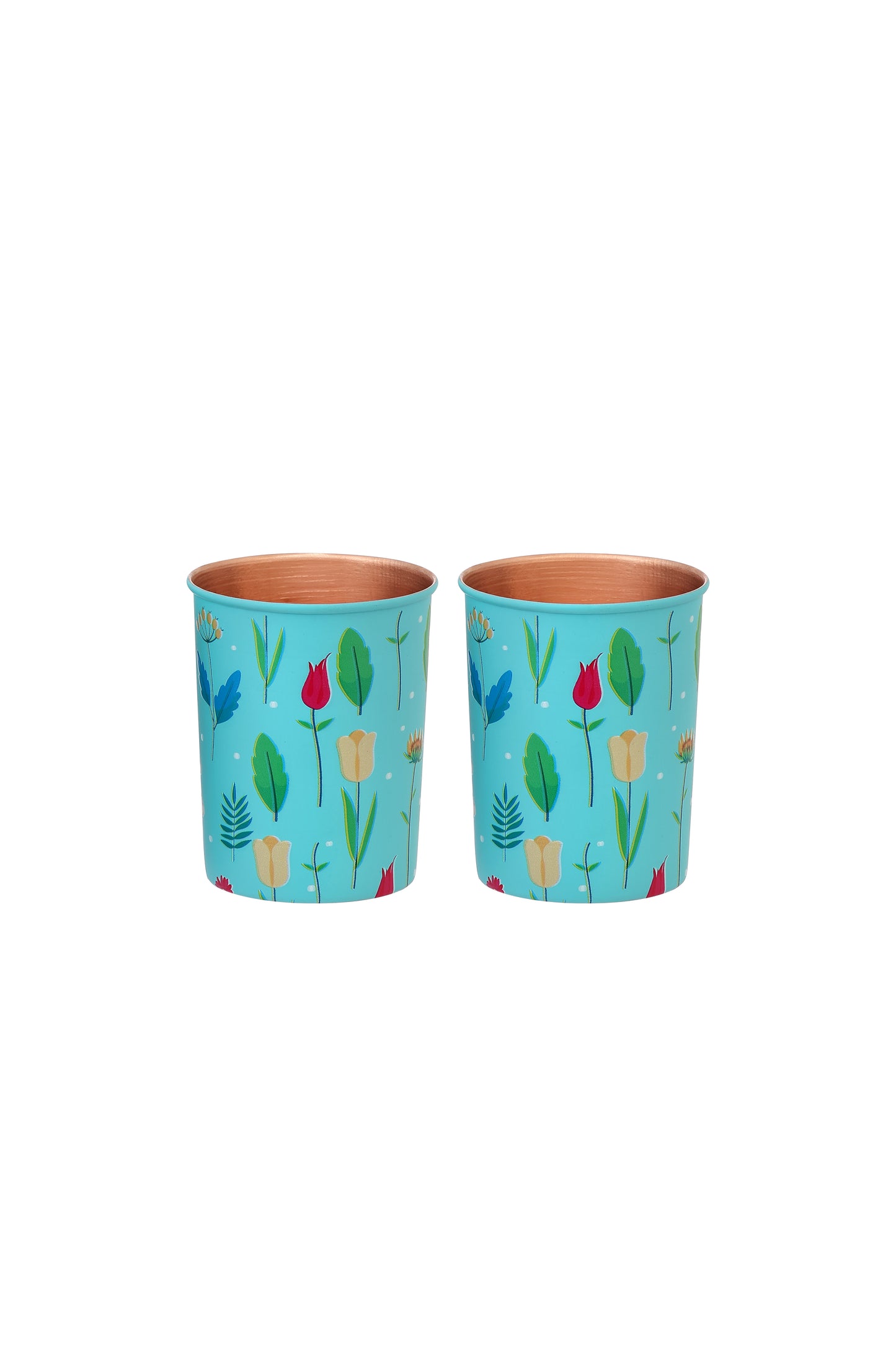 Spring Flower Print Pure Copper Glass Pack of- 2