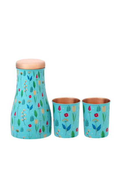 Jar - Spring Flower Print Pure Copper Jar With Pack of 2 Glass