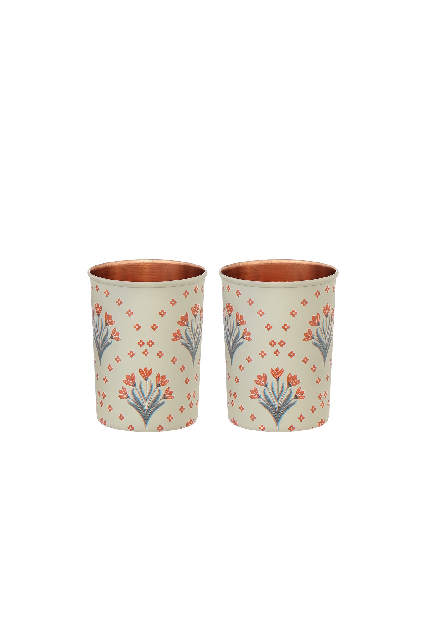 Tulip Flower Print Pure Copper Glass Pack of- 2
