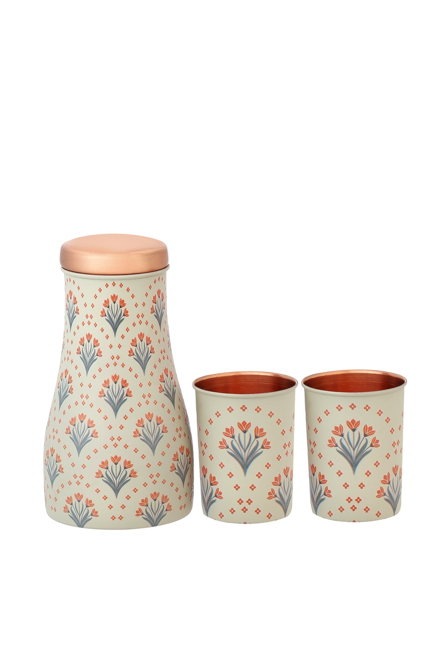 Jar - Tulip Flower Print Pure Copper Jar With Pack of 2 Glass