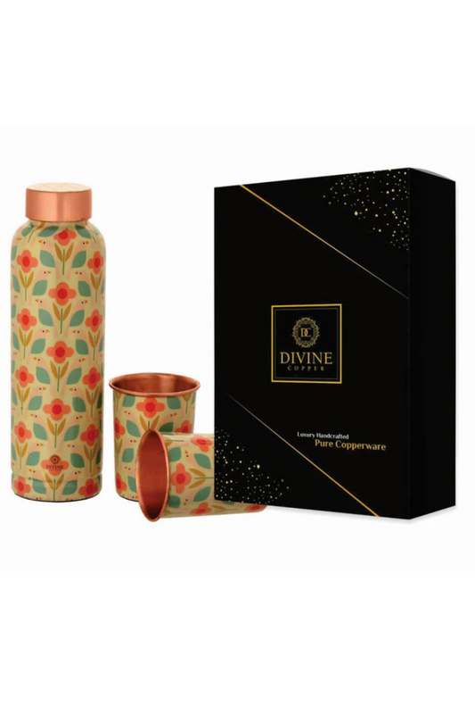 OREO MEENA PRINT BOTTLE WITH 2 GLASS GIFT PACK