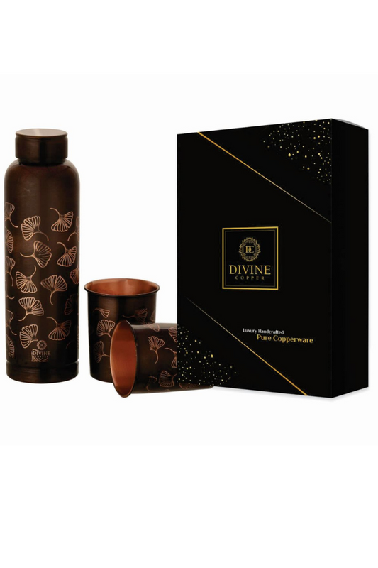 OREO-MUSHROOM COPPER BOTTLE WITH 2 GLASS GIFT PACK