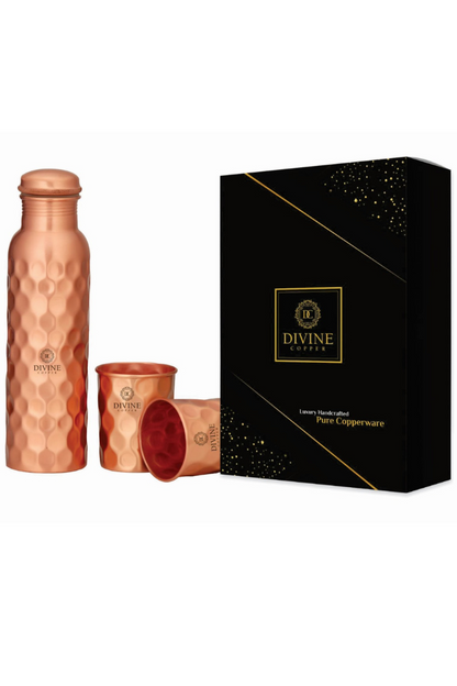 Gift Pack Pie 950ml Pure Copper bottle with 2 Glass 300ml*2