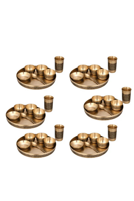 Pure Kansa (Bronze) Bhojan Thali set for Full Family - 6 PCS Family Set