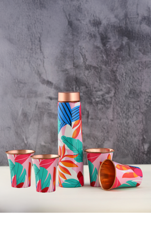 ECLAIR ENAMEL PRINT BOTTLE WITH 4 GLASS -GIFT SET