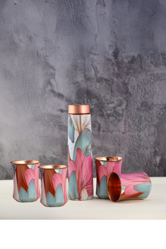ECLAIR ENAMEL PRINT BOTTLE WITH 4 GLASS -GIFT SET