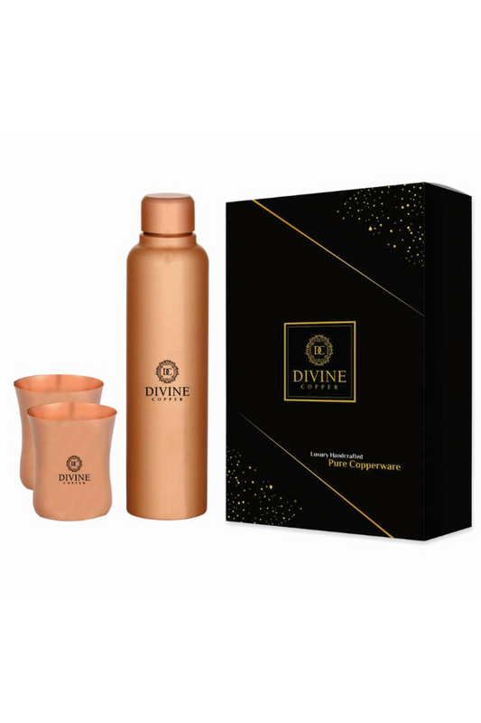 Bita 900ml Copper bottle with 2 glass Gift pack