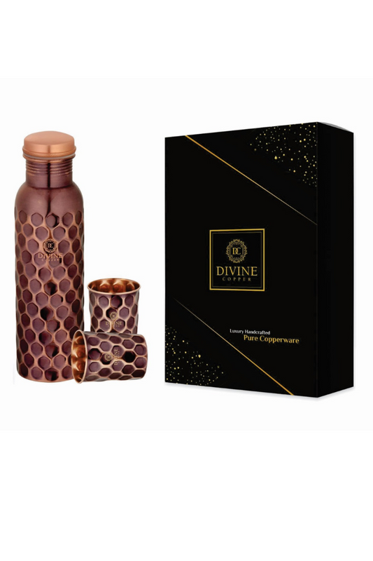 Gift Pack Pie 950ml Pure Copper bottle with 2 Glass 300ml*2