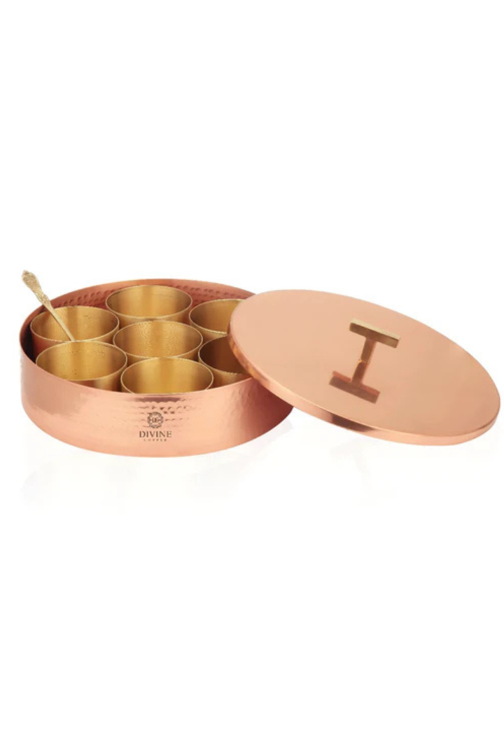 EMBOSSED COPPER BRASS SPICE BOX