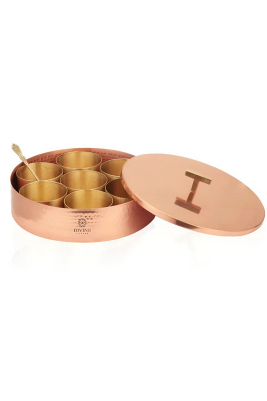 EMBOSSED COPPER BRASS SPICE BOX