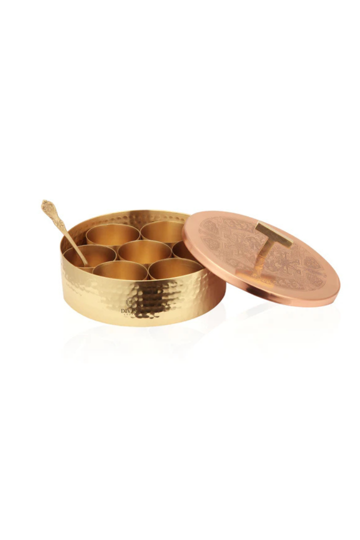 COPPER EMBOSSED BRASS SPICE BOX