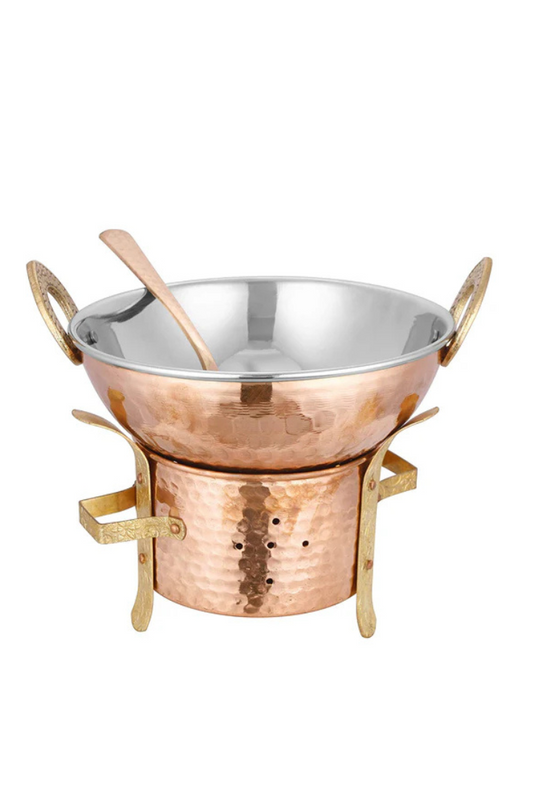 COPPER BRASS SIGRI WITH KHADAI AND SPOON