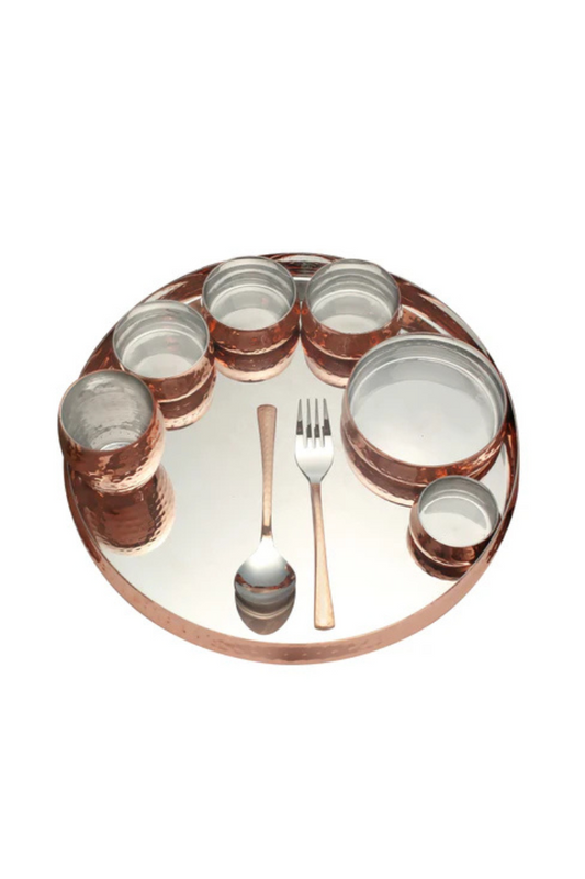 STEEL COPPER CURVED THALI SET