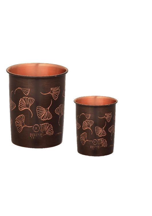 PURE COPPER GLASS GINKGO LEAF -TUMBLERS SET