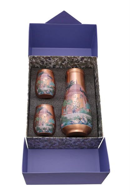 Tulip Jar - Peacock Garden Pure Copper Jar with Pack of 2 Glass Gift Set