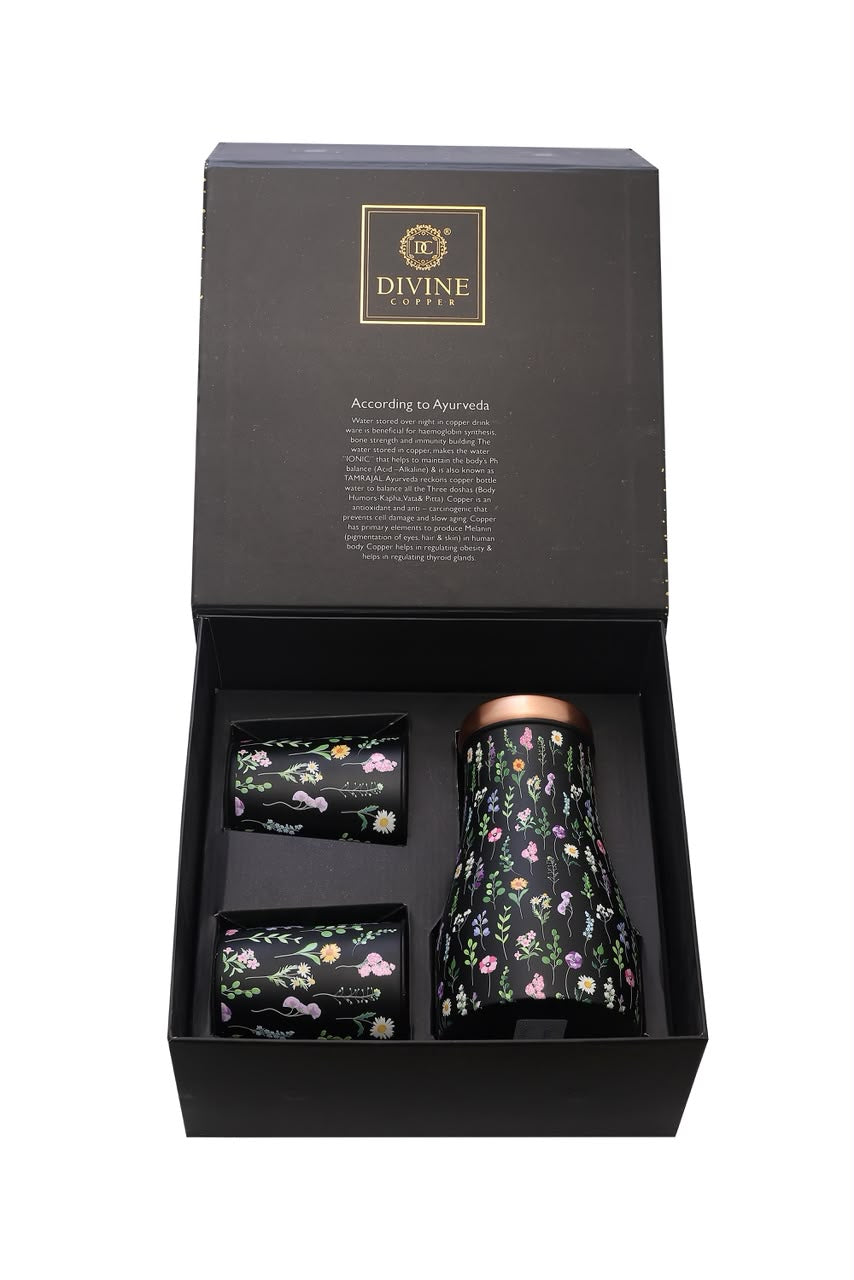Bedroom Jar - Daisy Flower Pure Copper Jar with Pack of 2 Glass Gift Set