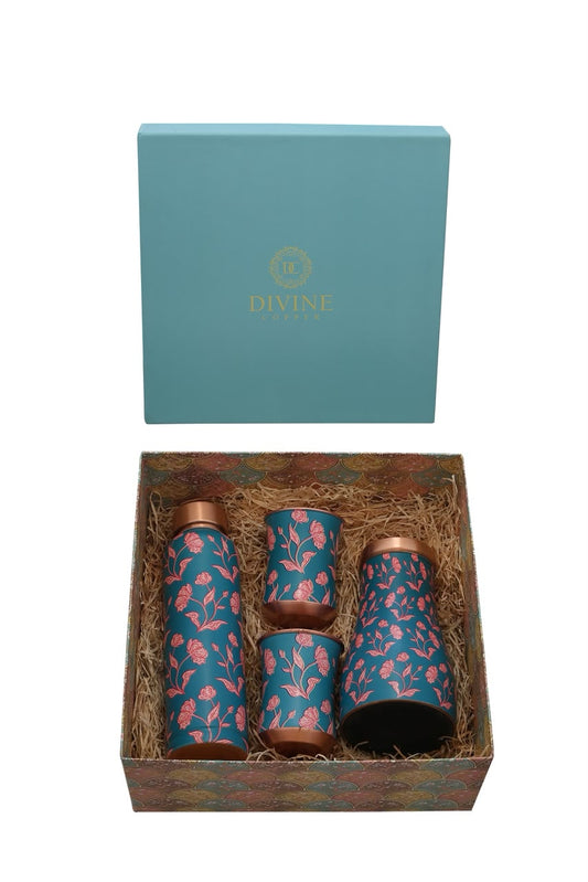 Family Pack - Persion 2.0 Pure Copper Bottle with Jar with Pack of 2 Glass Gift Set