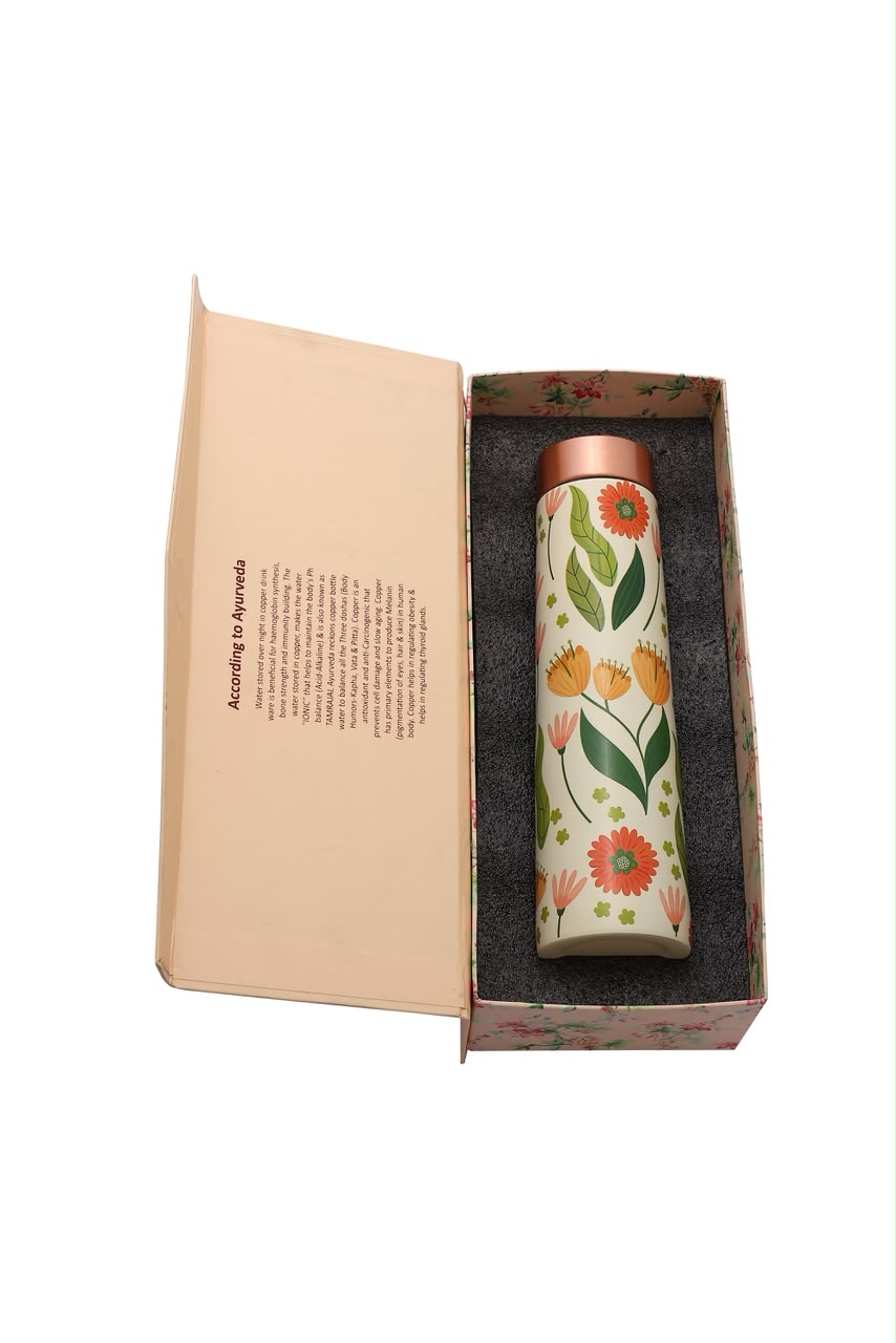Ecalir - Flower With Leafs Pure Copper Bottle Gift Set