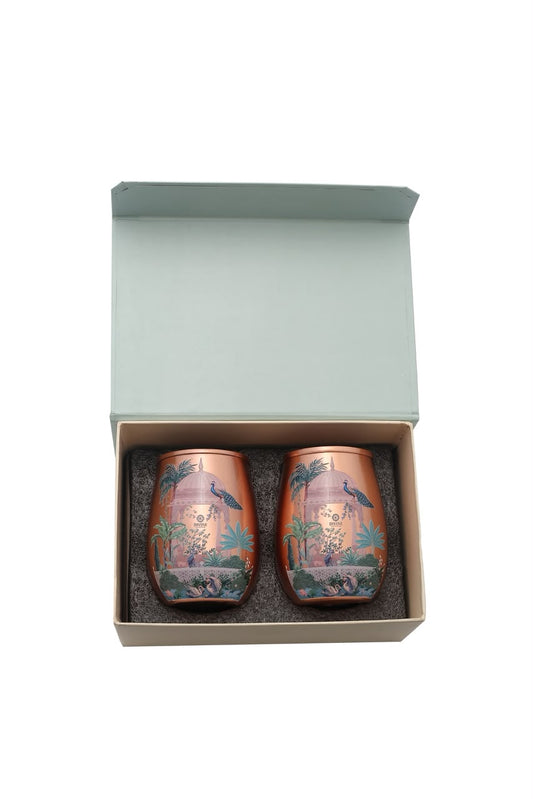 Glass - Indian Garden & Peocock Pure Copper Glass pack of 2 Gift Set