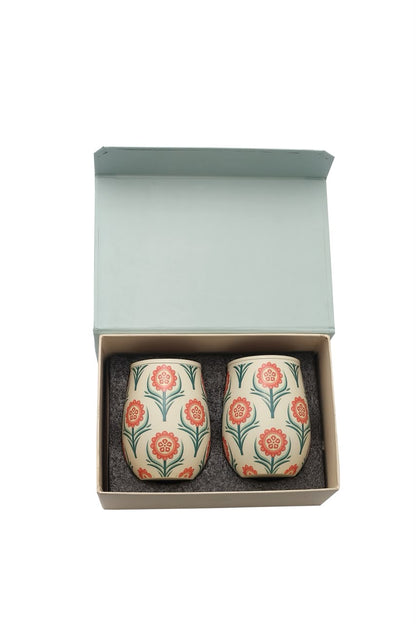 Glass - Folk Flowers Pure Copper Glass pack of 2 Gift Set