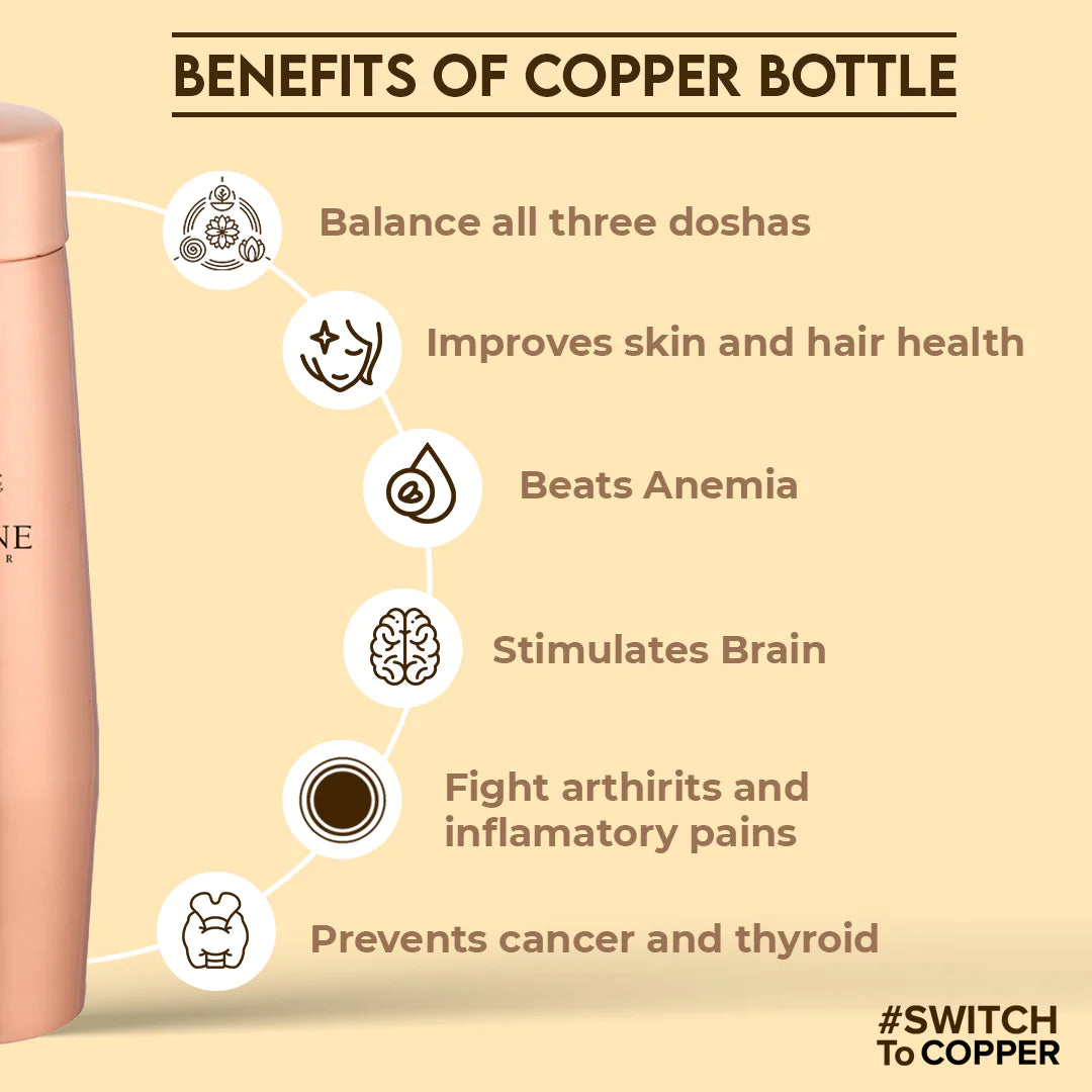 Eclair pearl 900ml Pure copper bottle with Free Jute carry bag
