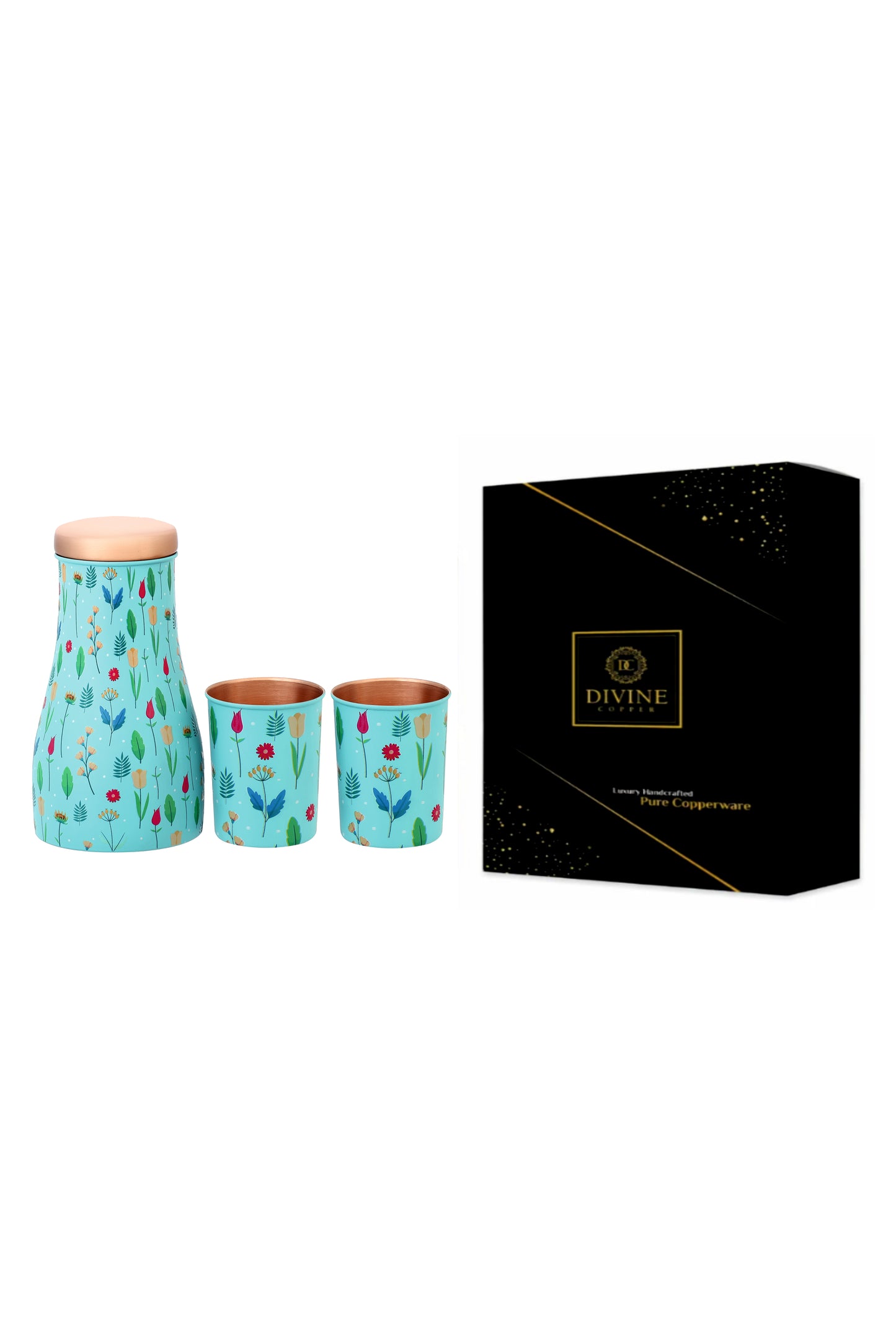 Jar - Spring Flower Print Pure Copper Jar With Pack of 2 Glass