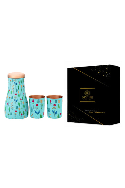 Jar - Spring Flower Print Pure Copper Jar With Pack of 2 Glass
