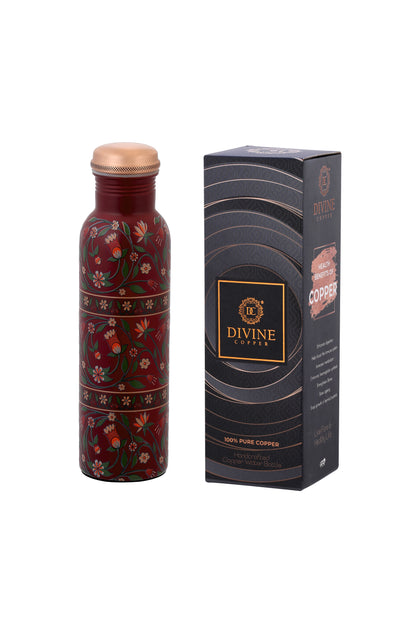 PIE - Flower with Green Leafs Print Pure Copper Bottle