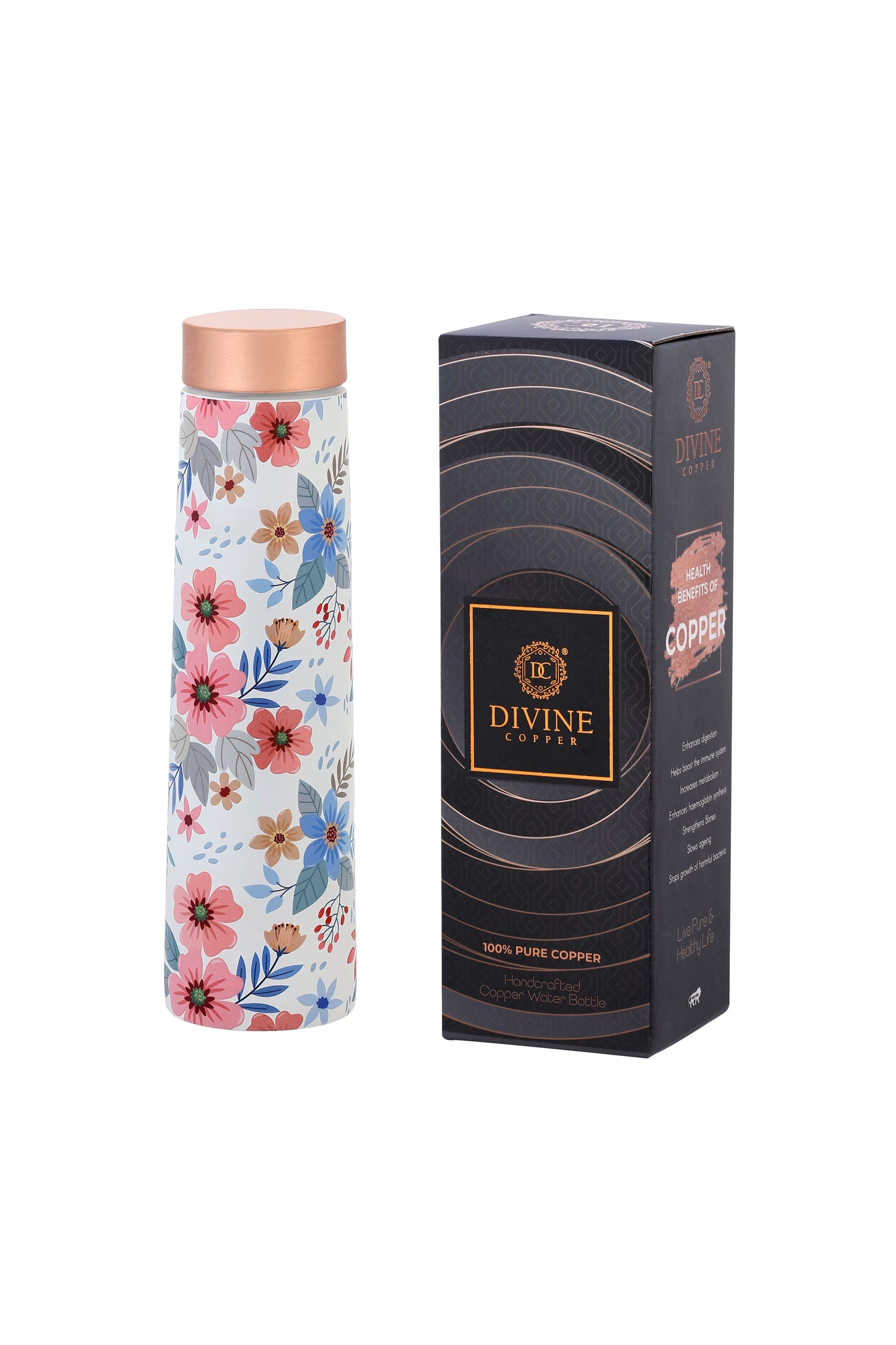 Eclair -  Fabic Texture Flower Pattern Pure Copper Bottle