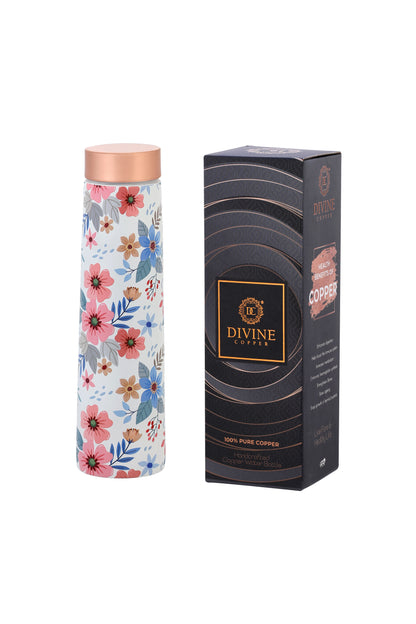 Eclair -  Fabic Texture Flower Pattern Pure Copper Bottle