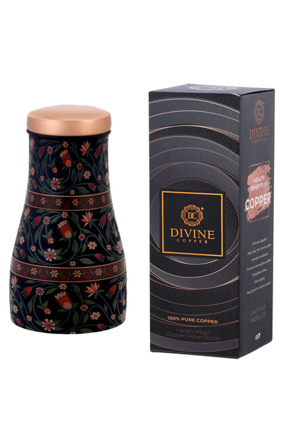 JAR - Flower with Green Leafs Print Pure Copper Jar (Black)