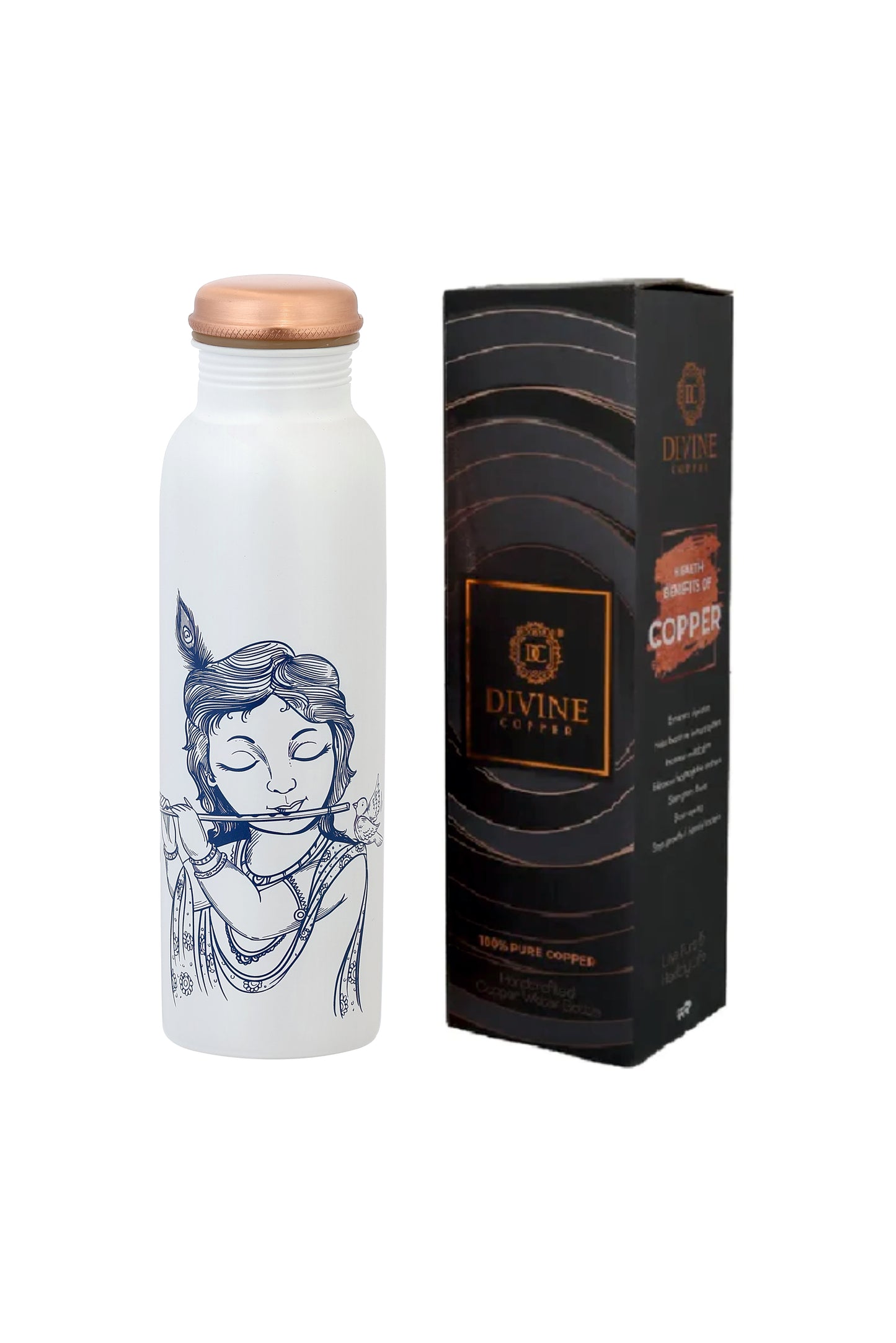 PIE - Krishna With Bansuri Print Pure Copper Bottle