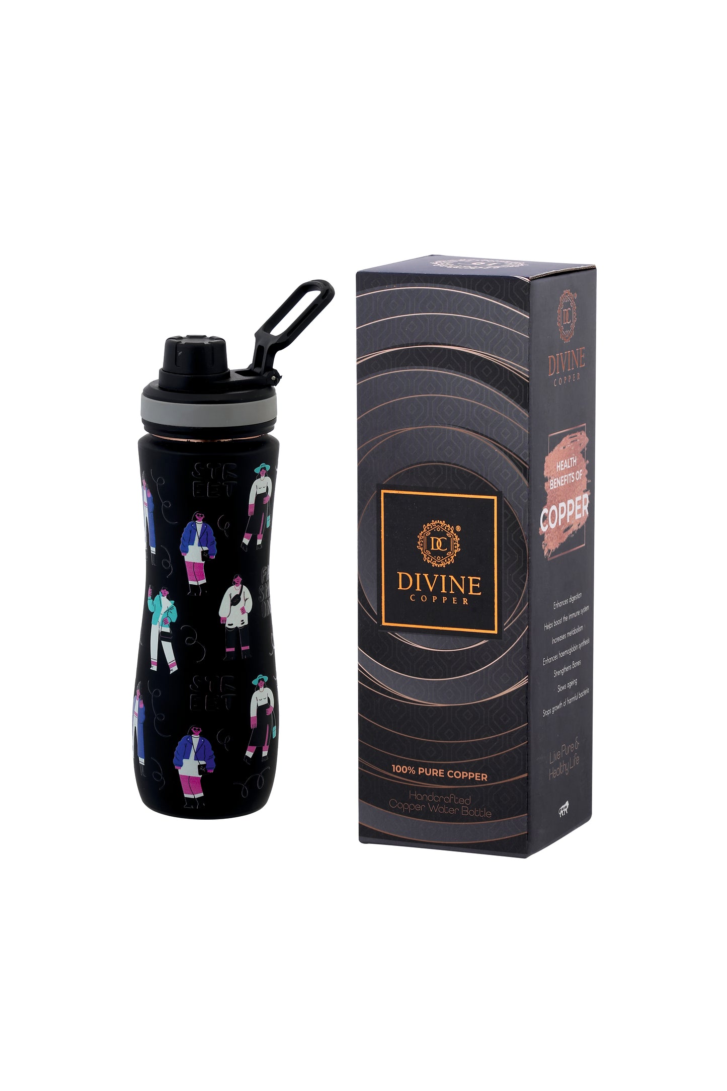 Sipper -  Genz Fashion Print Pure Copper Bottle