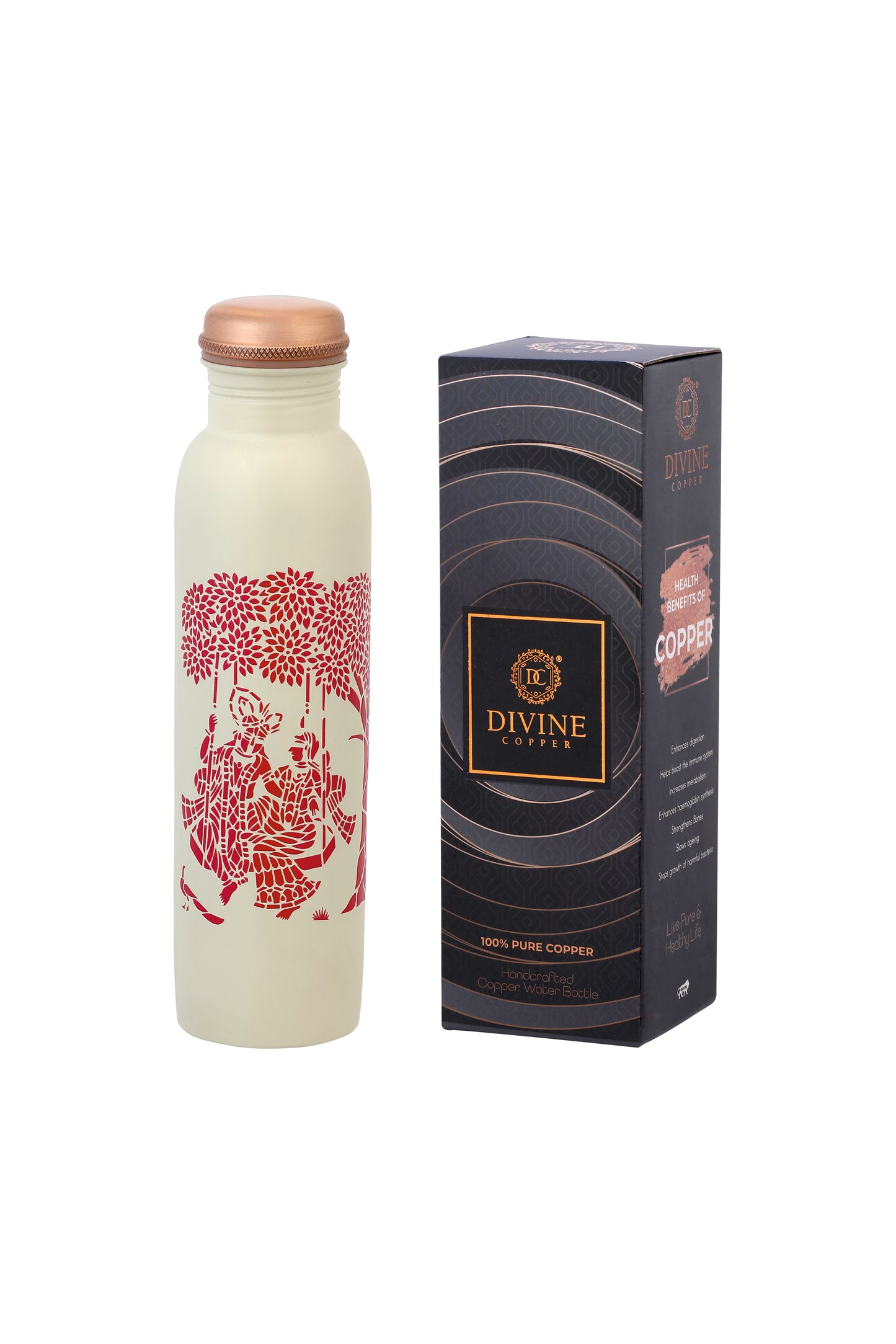 PIE - Sanjhi Radha Krishna Print Pure Copper Bottle