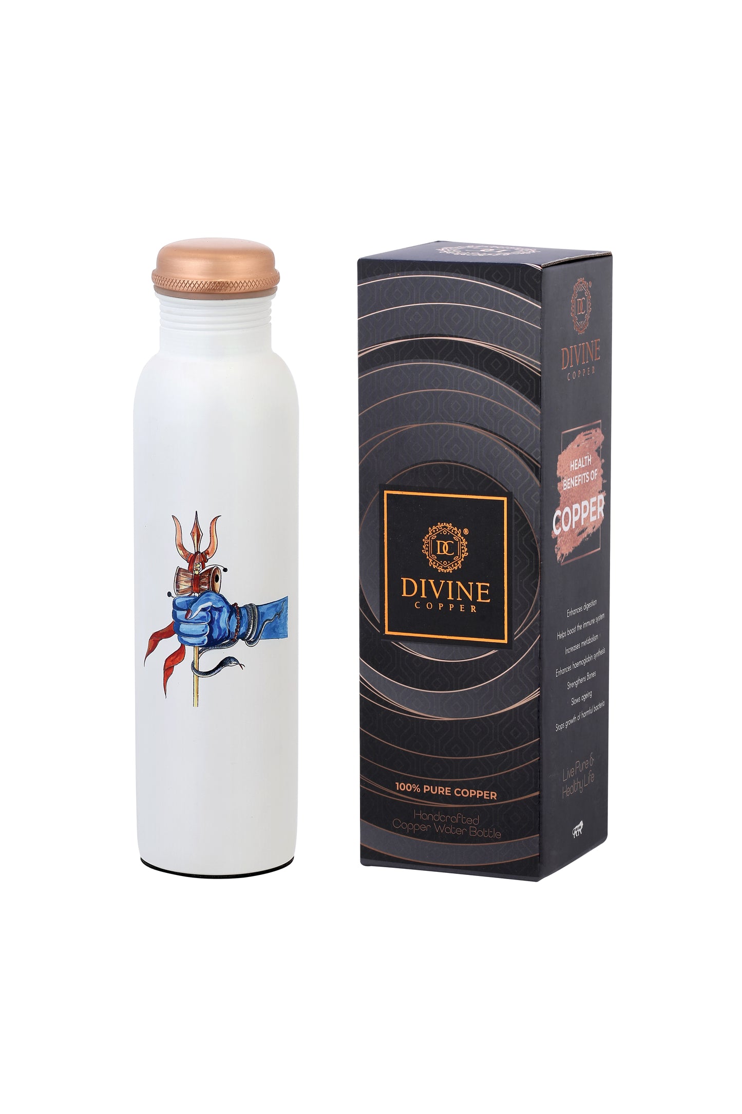PIE - Trishul in Hand Print Pure Copper Bottle