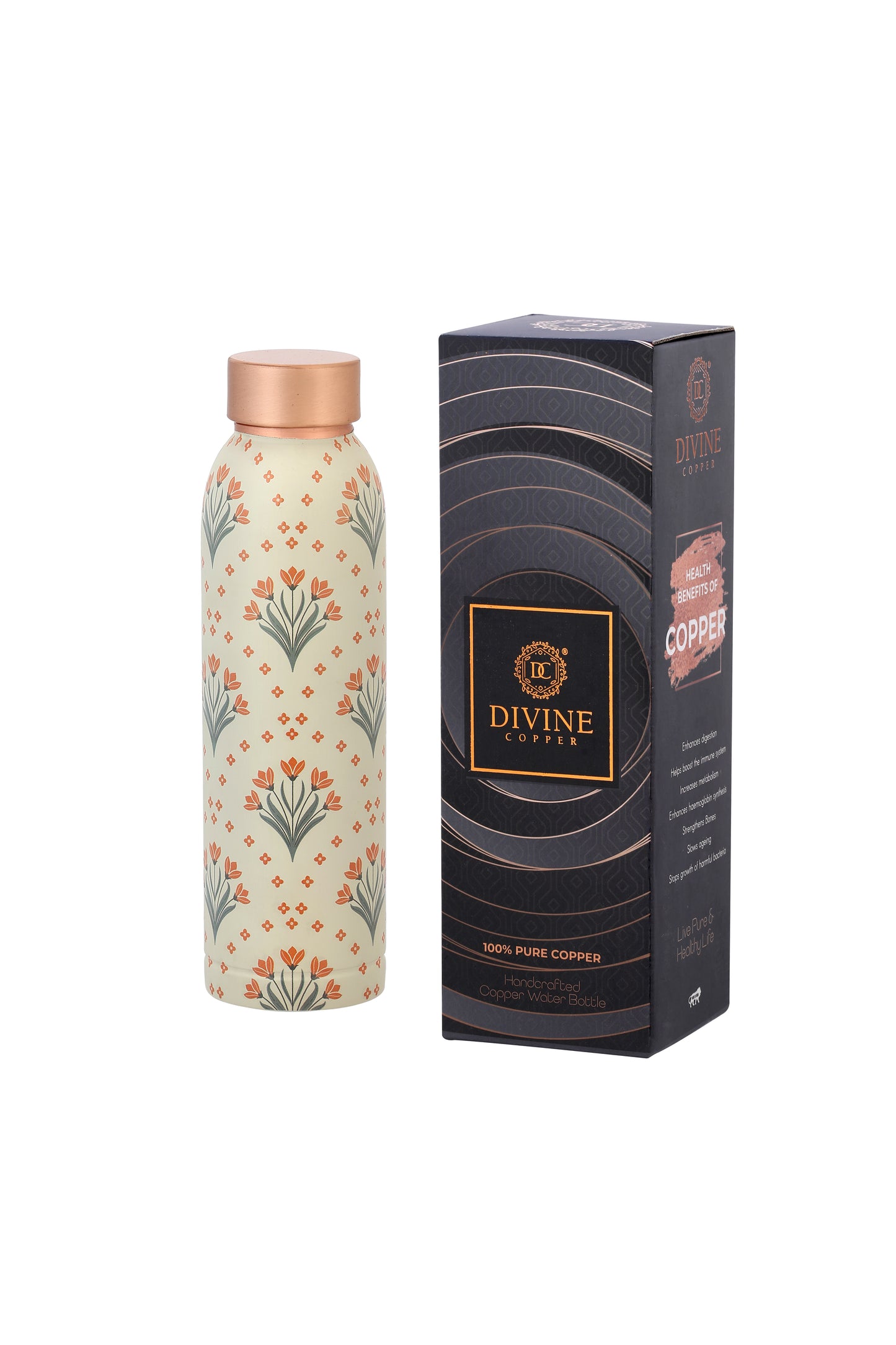 Oreo - Tulip Flower Print Pure Copper Bottle