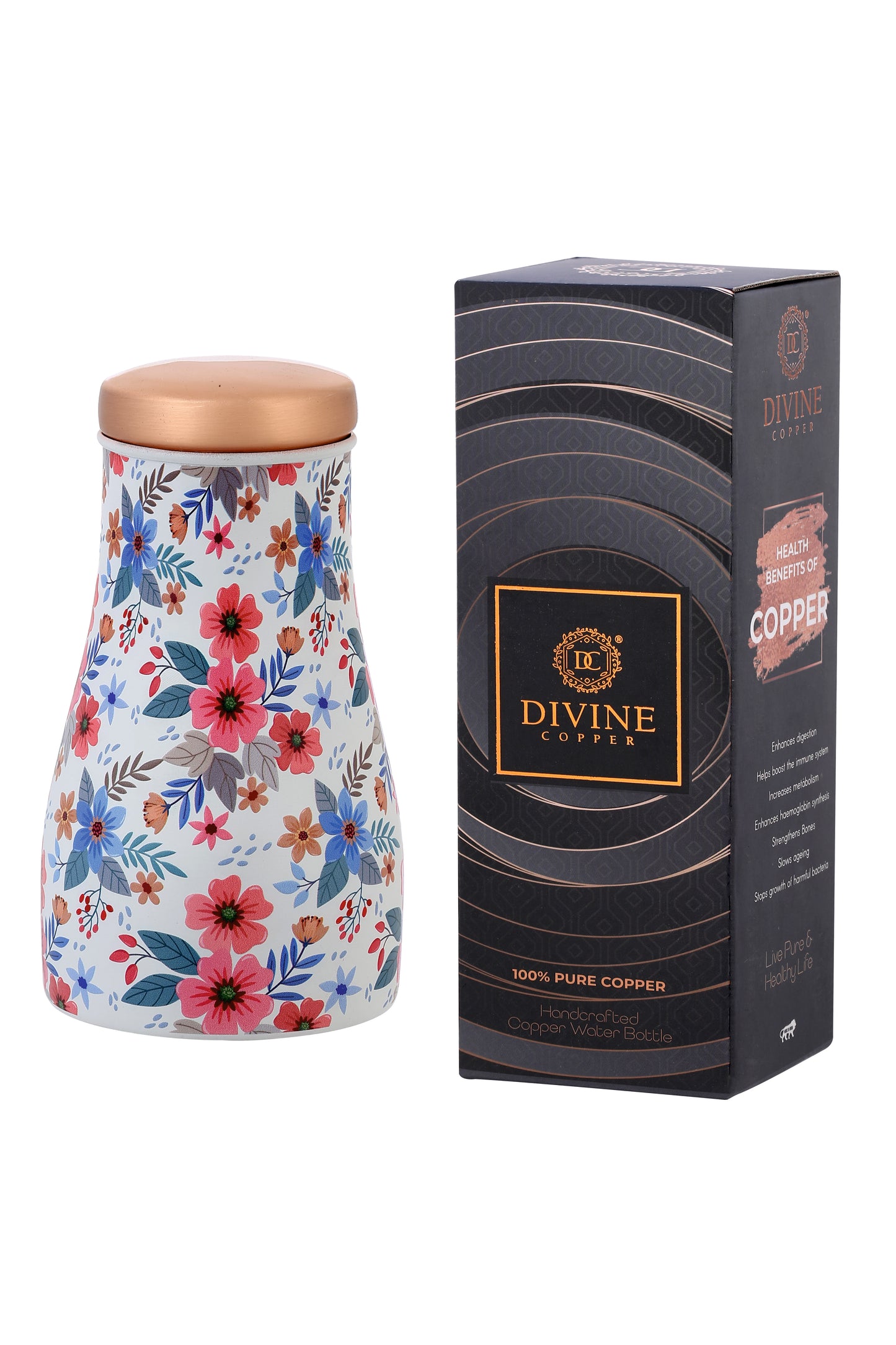 JAR - Fabic Texture Flower Print Pure Copper Jar