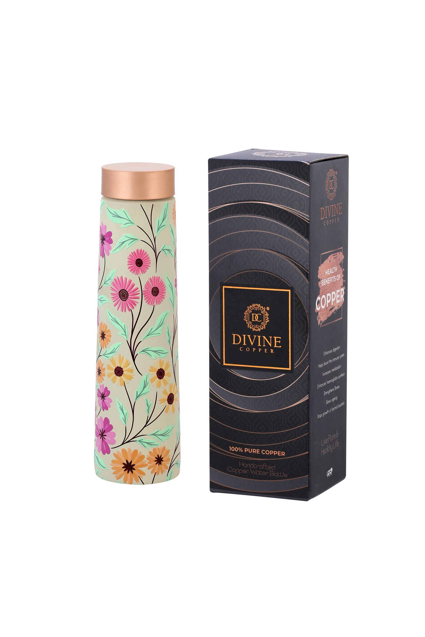 Eclair - Vintage Disty flower Pattern Pure Copper Bottle