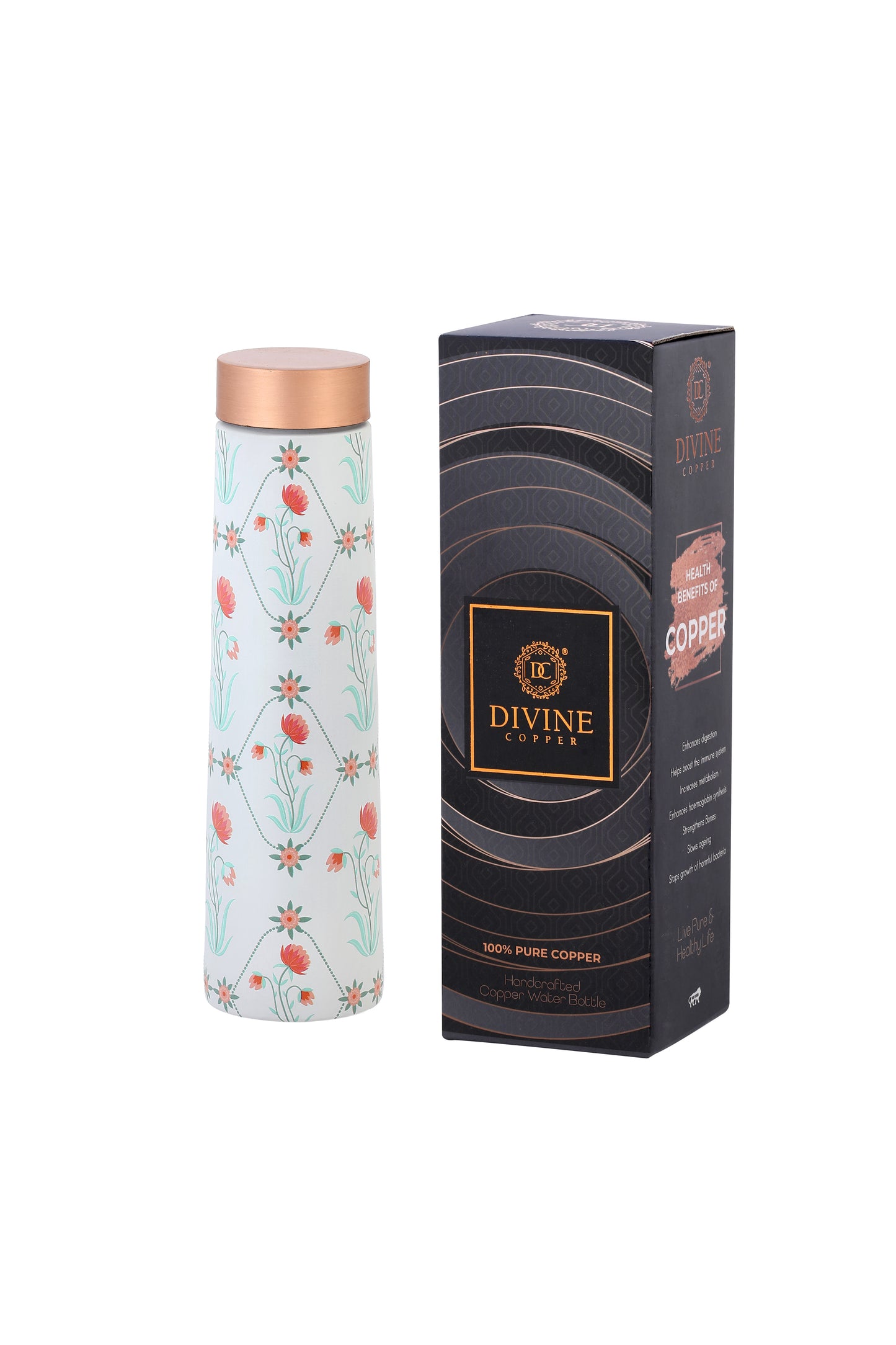 Eclair - Mangolian Flower Pattern Pure Copper Bottle