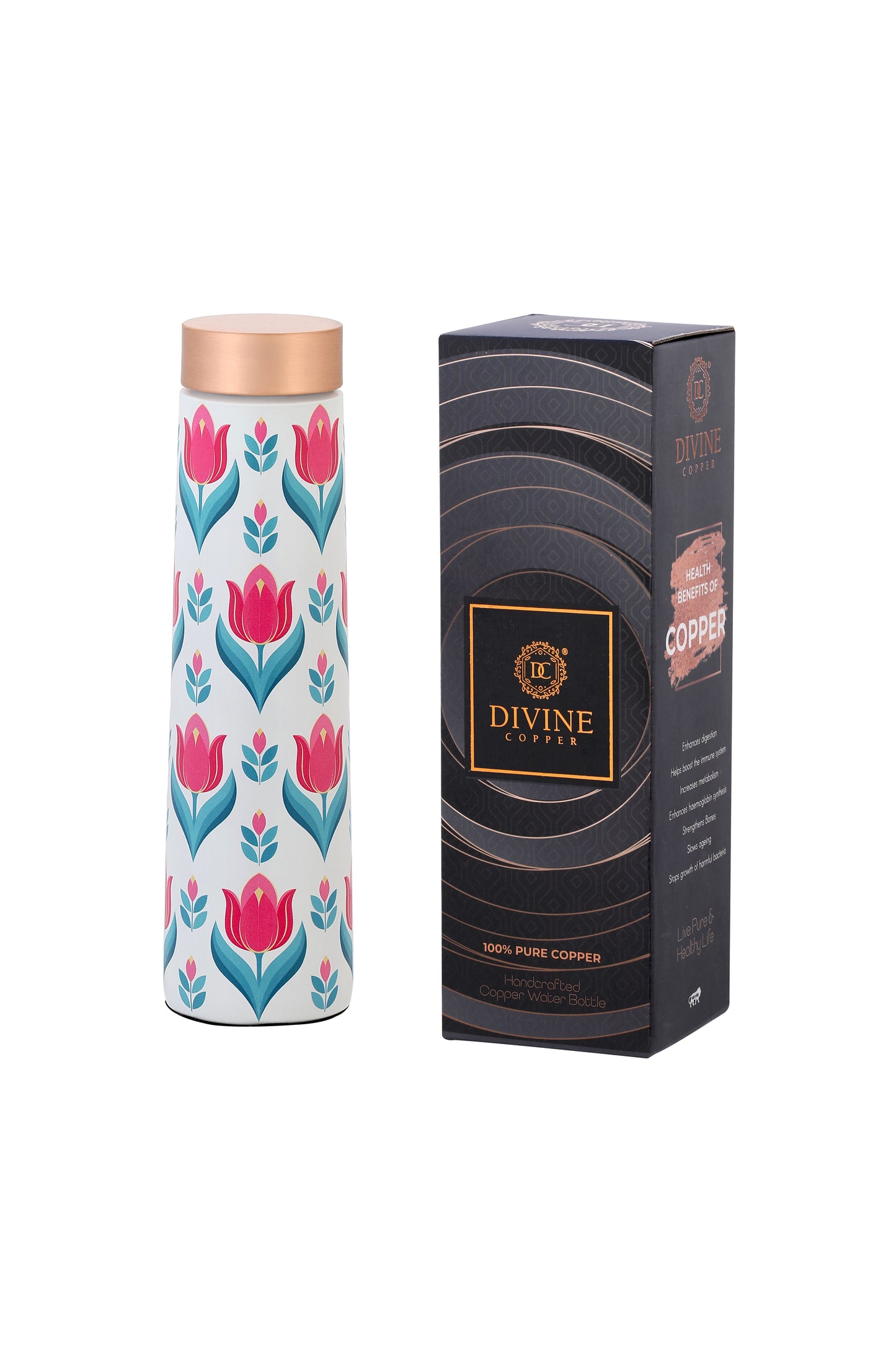 Eclair - Pink Flower Pure Copper Bottle