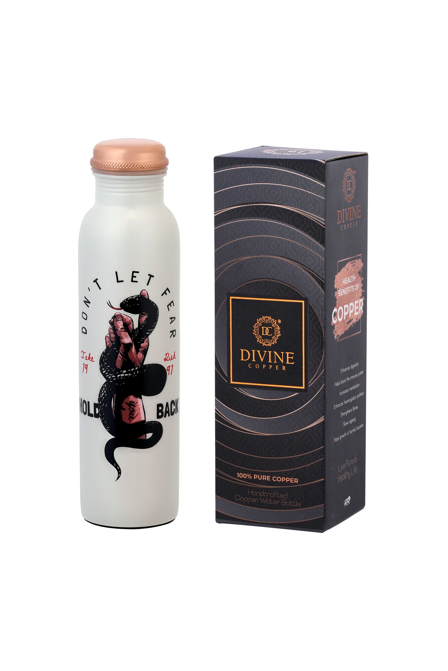 PIE - Hand with Snake Print Pure Copper Bottle