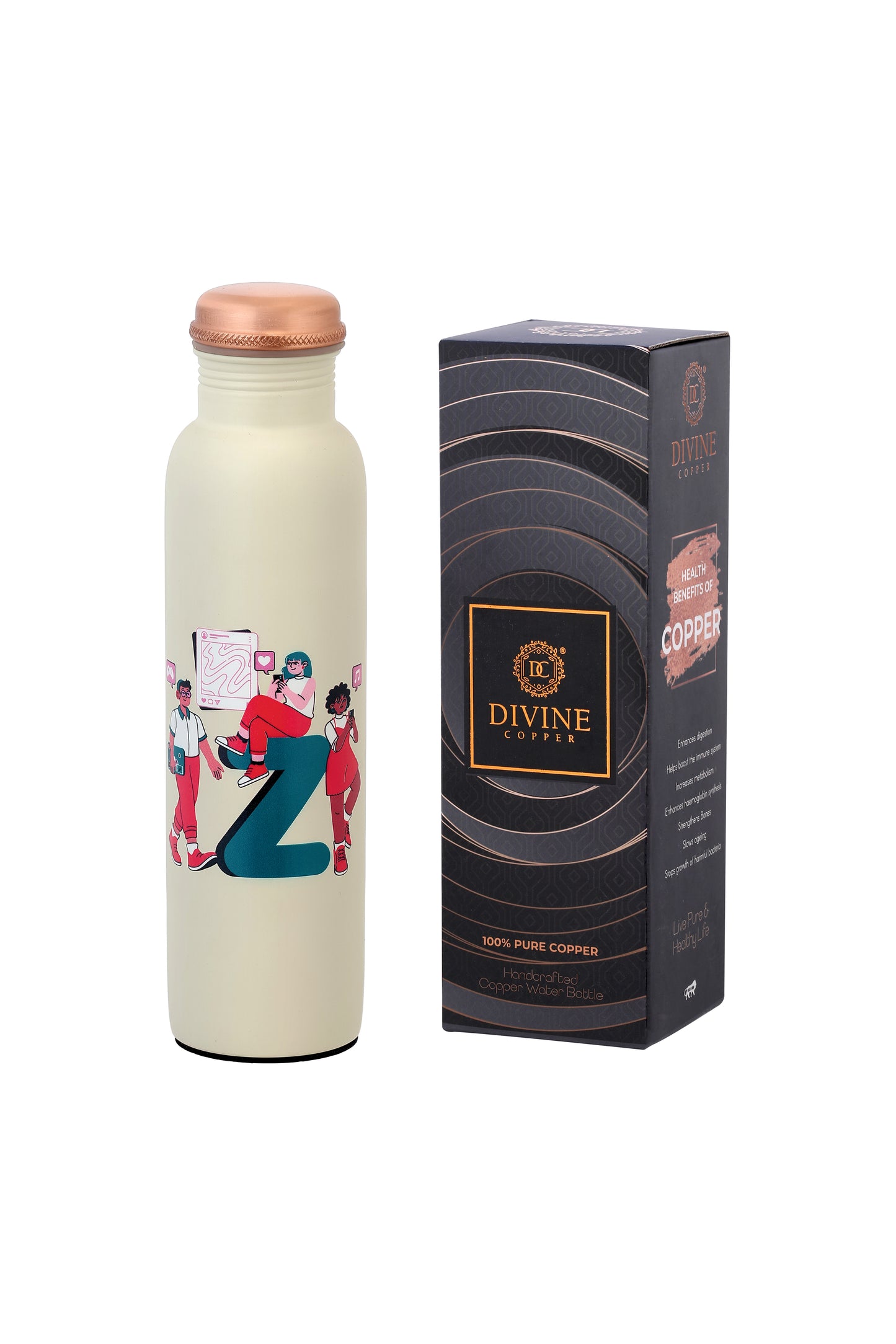 PIE - Genz With Social Media Print Pure Copper Bottle