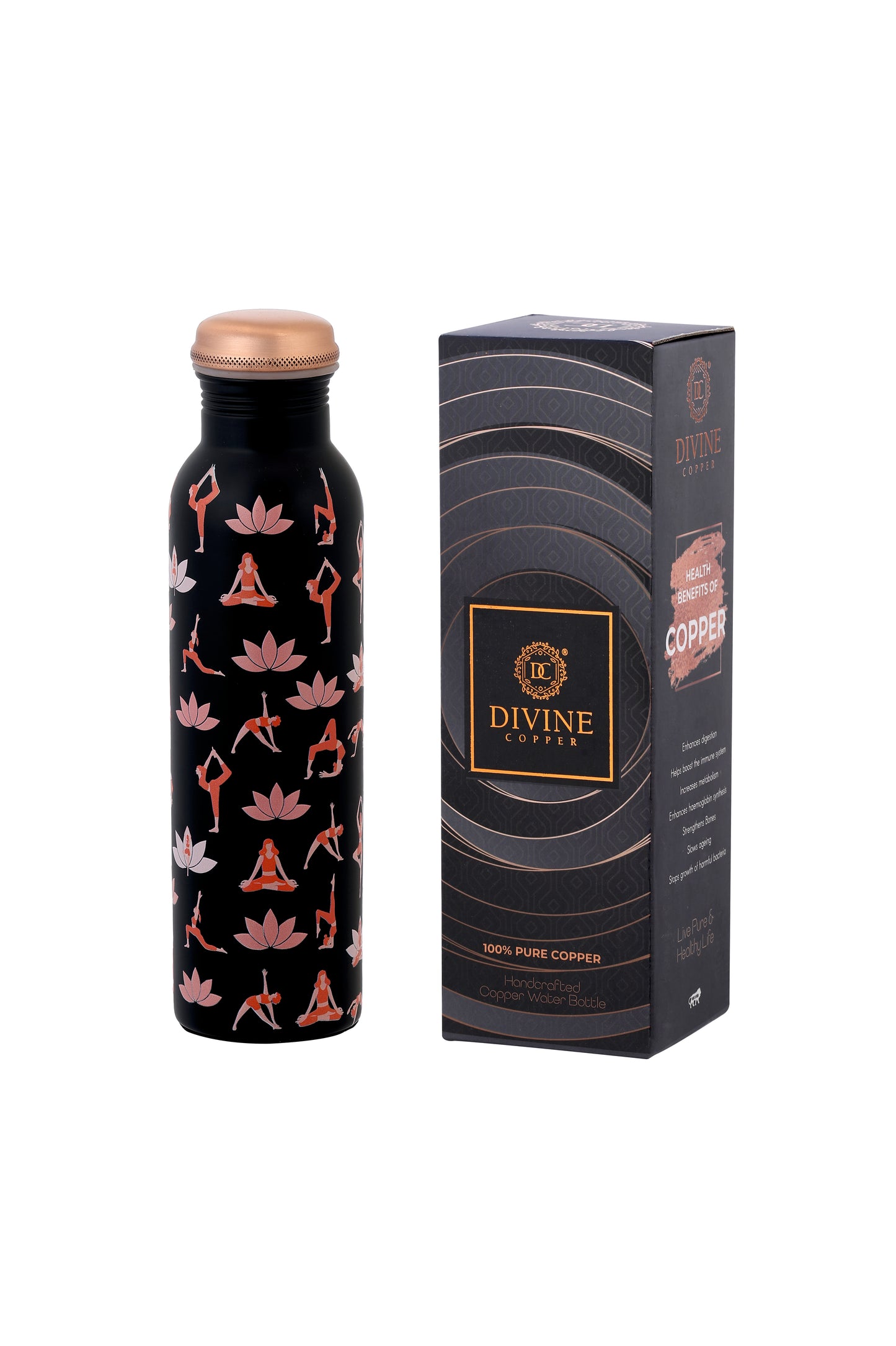 PIE -   Yoga with Pose Print Pure Copper Bottle (Black)