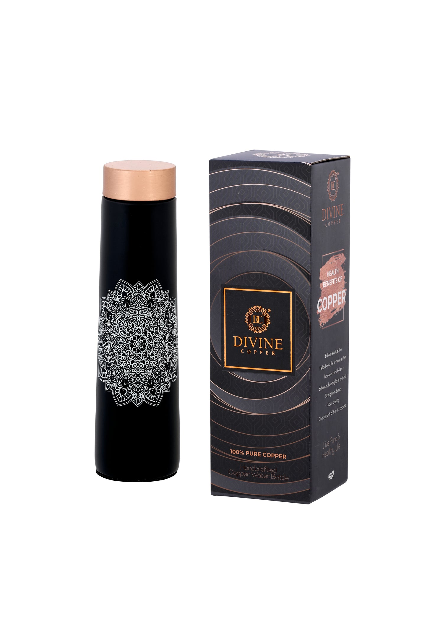 Eclair - Round Mandala Print Pure Copper Bottle