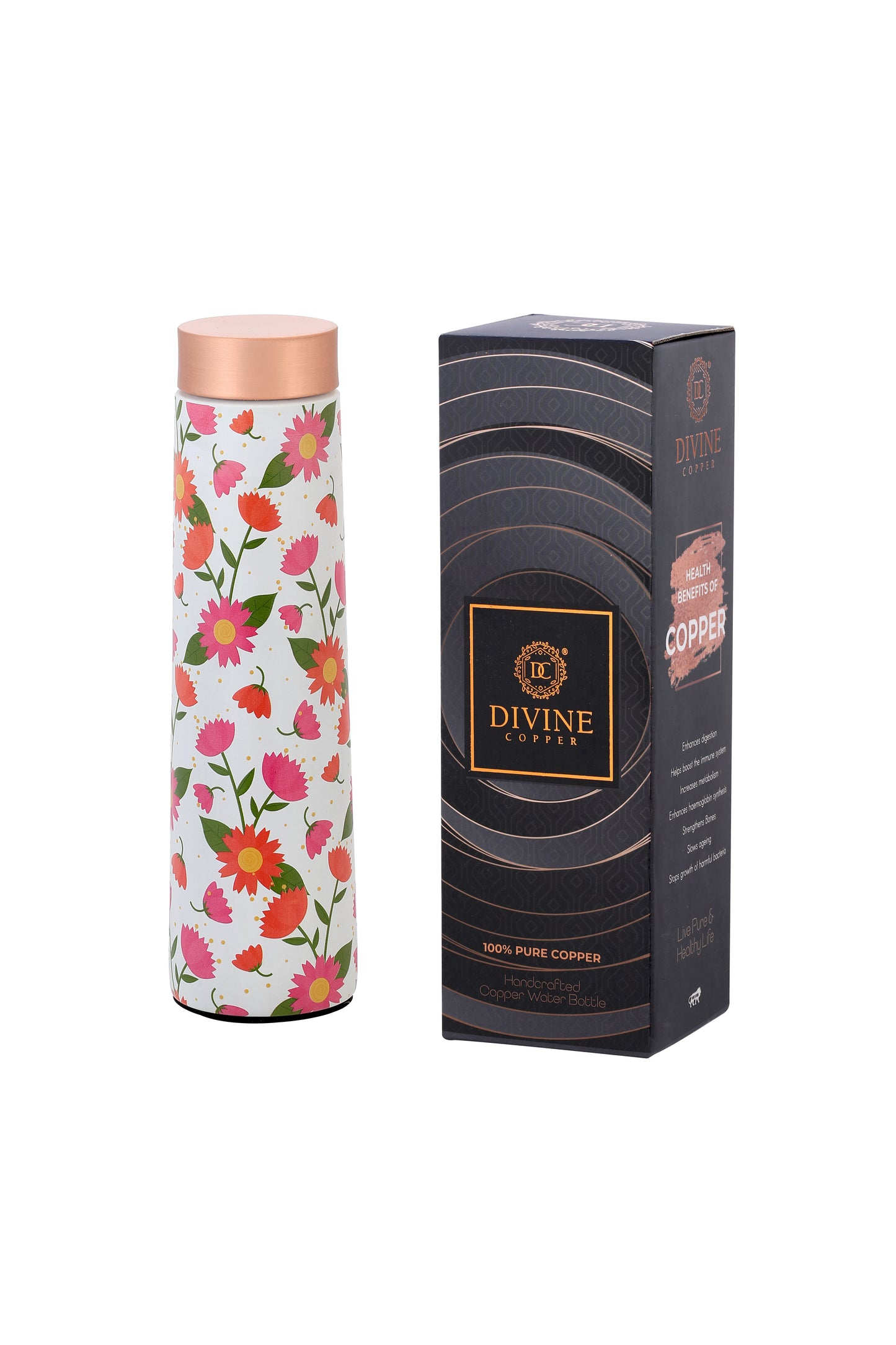 Eclair - Colourful Flower Pattern Pure Copper Bottle